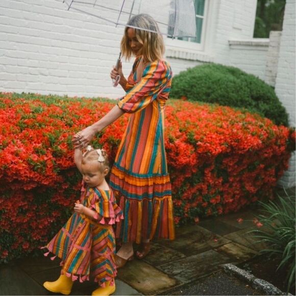 🌺 🆕 🌸 Anthropologie Farm Rio Rainbow Stripe Midi Dress🌺 - Picture 13 of 15